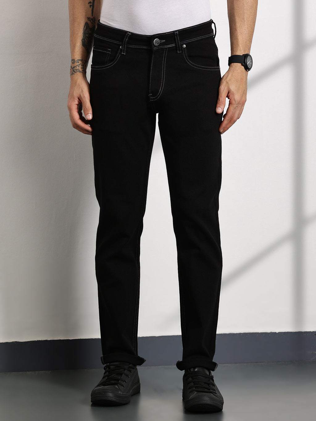 Thomas Scott Men Black Slim Fit Mid-Rise Clean Look Non stretchable Jeans