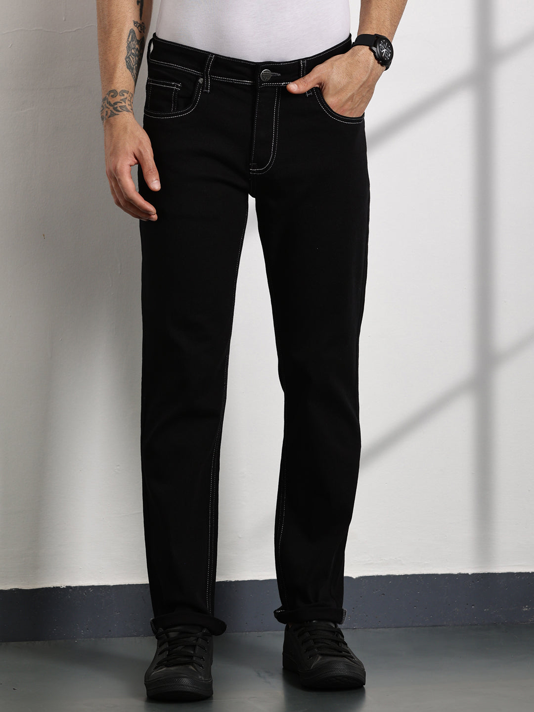 Thomas Scott Men Black Slim Fit Mid-Rise Clean Look Non stretchable Jeans