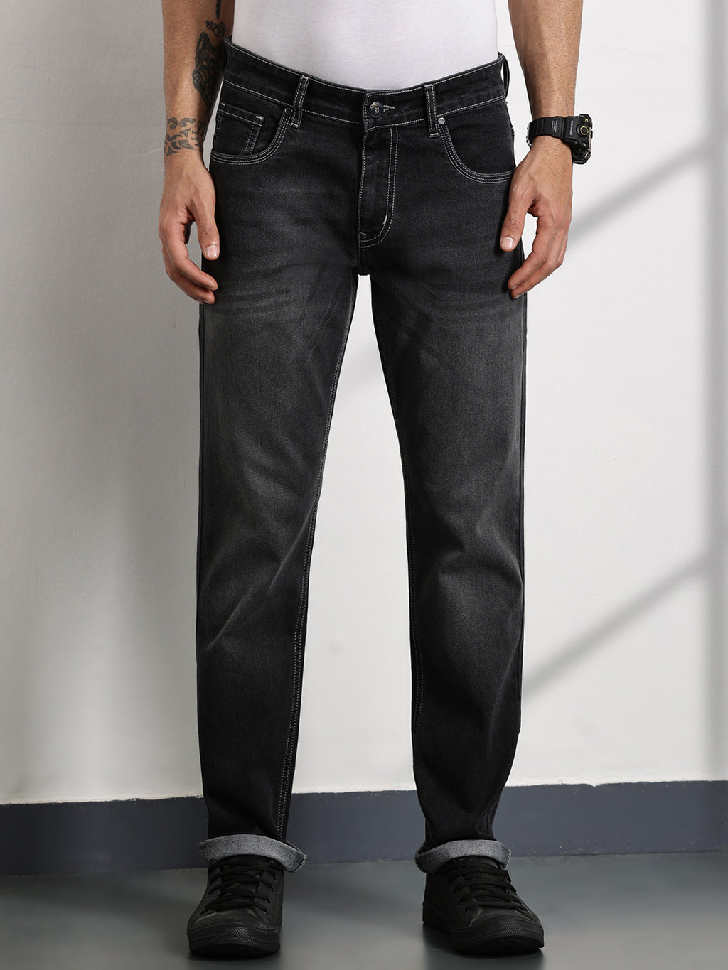 Thomas Scott Men Black Slim Fit Mid-Rise Clean Look Non stretchable Jeans