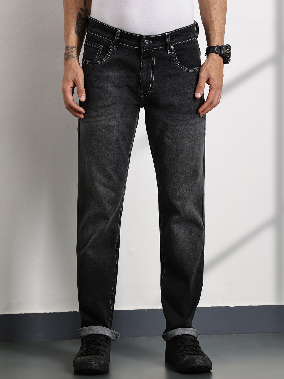 Thomas Scott Men Black Slim Fit Mid-Rise Clean Look Non stretchable Jeans