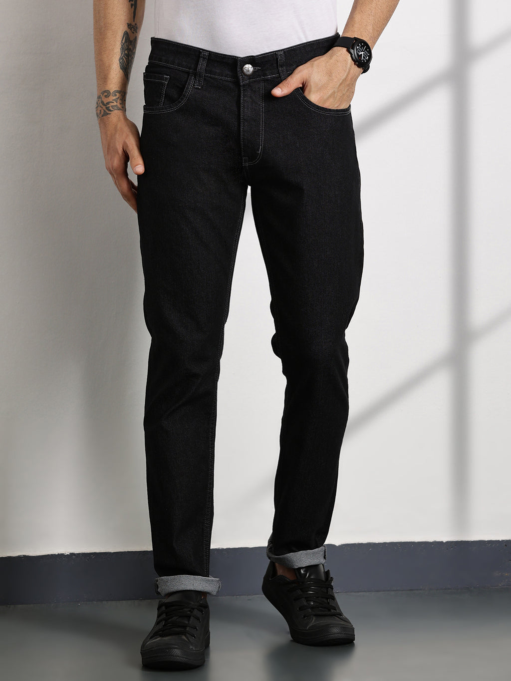 Thomas Scott Men DarkGrey Slim Fit Mid-Rise Clean Look Non stretchable Jeans