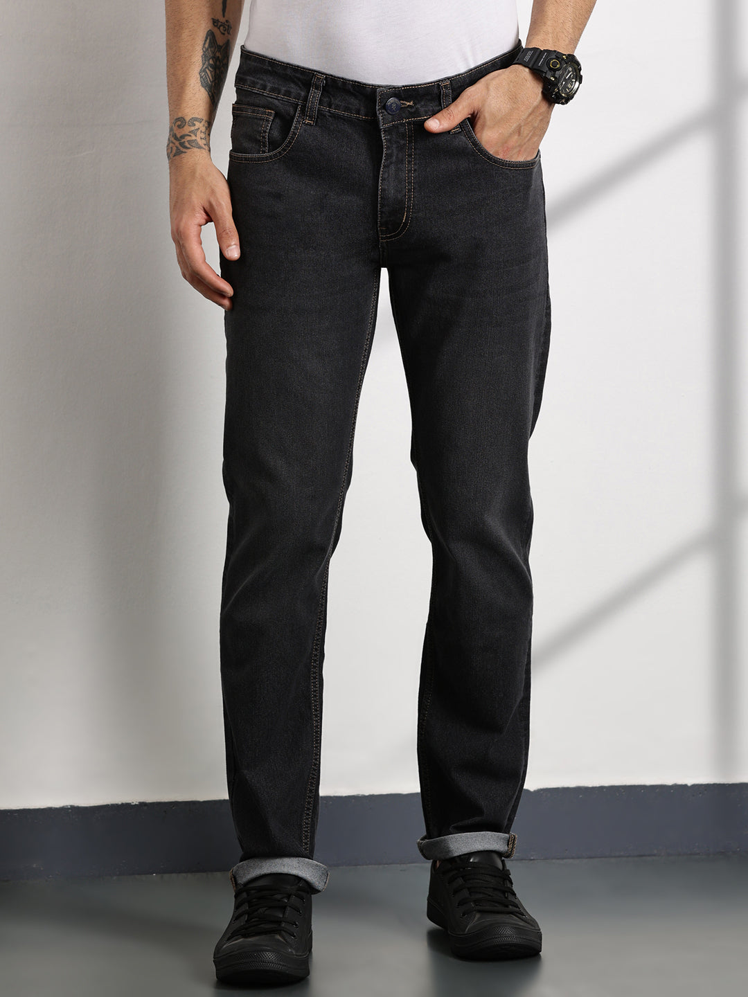 DarkGrey Slim Fit Mid-Rise Clean Look Non stretchable Jeans