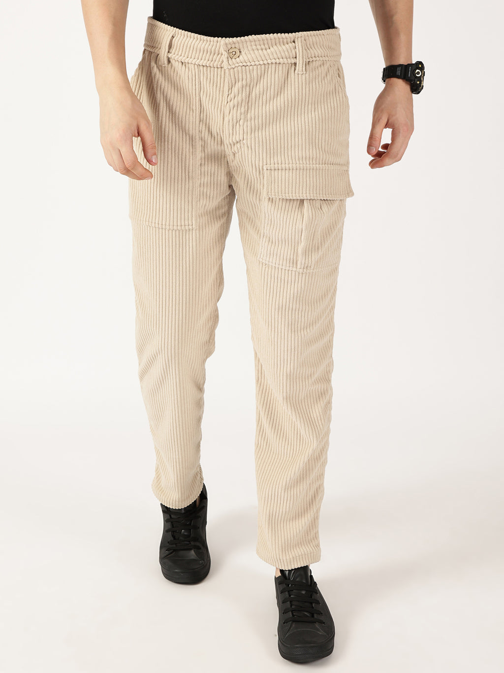 Thomas Scott Men Fawn Smart Straight Fit Corduroy Cargo Trouser