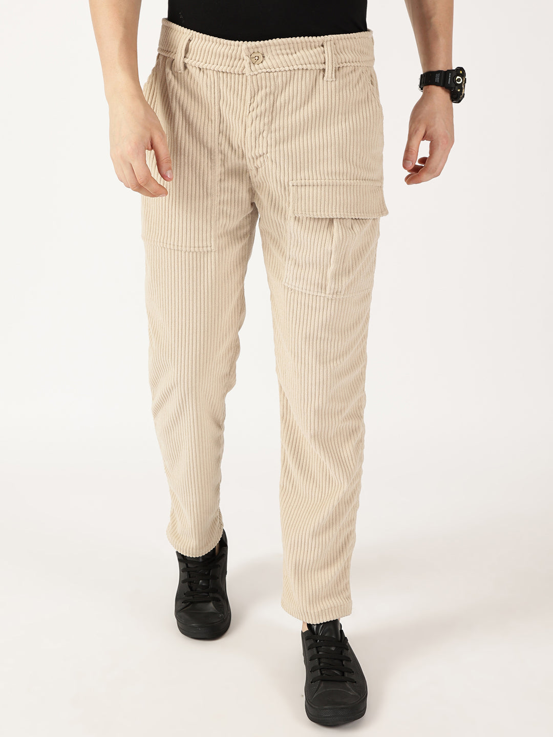 Thomas Scott Men Fawn Smart Straight Fit Corduroy Cargo Trouser