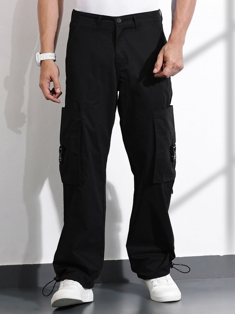 Thomas Scott Men Black Cotton Mid-Rise Original Cargo Trouser