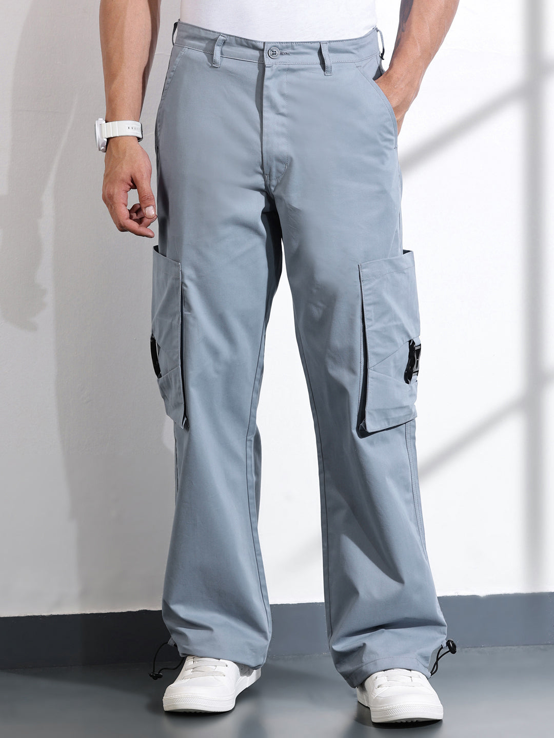 Thomas Scott Men Mid Blue Cotton Mid-Rise Original Cargo Trouser