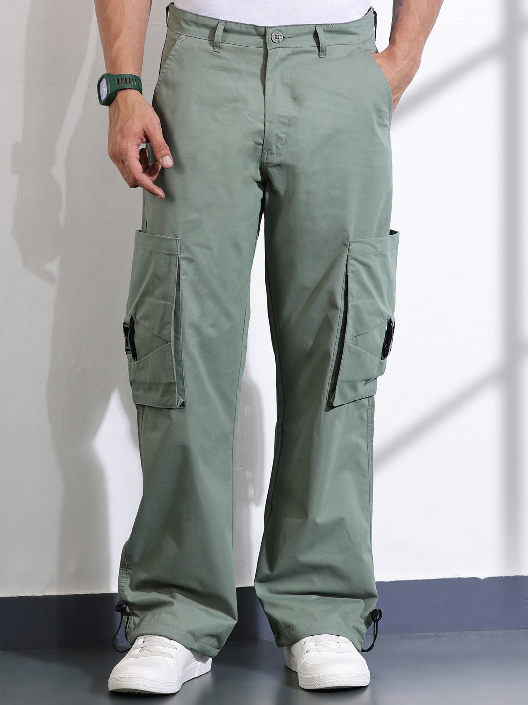 Thomas Scott Men Mint Cotton Mid-Rise Original Cargo Trouser