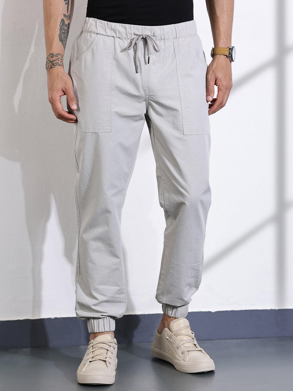 Thomas Scott Men Grey Classic Slim Fit Joggers Trouser