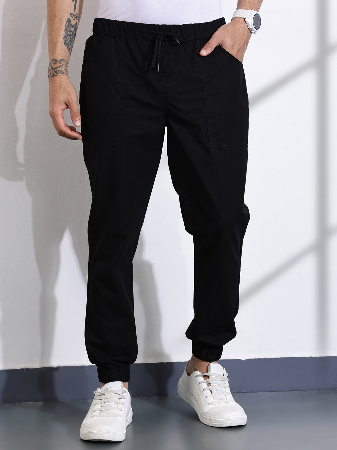 Thomas Scott Men Black Classic Slim Fit Joggers Trouser