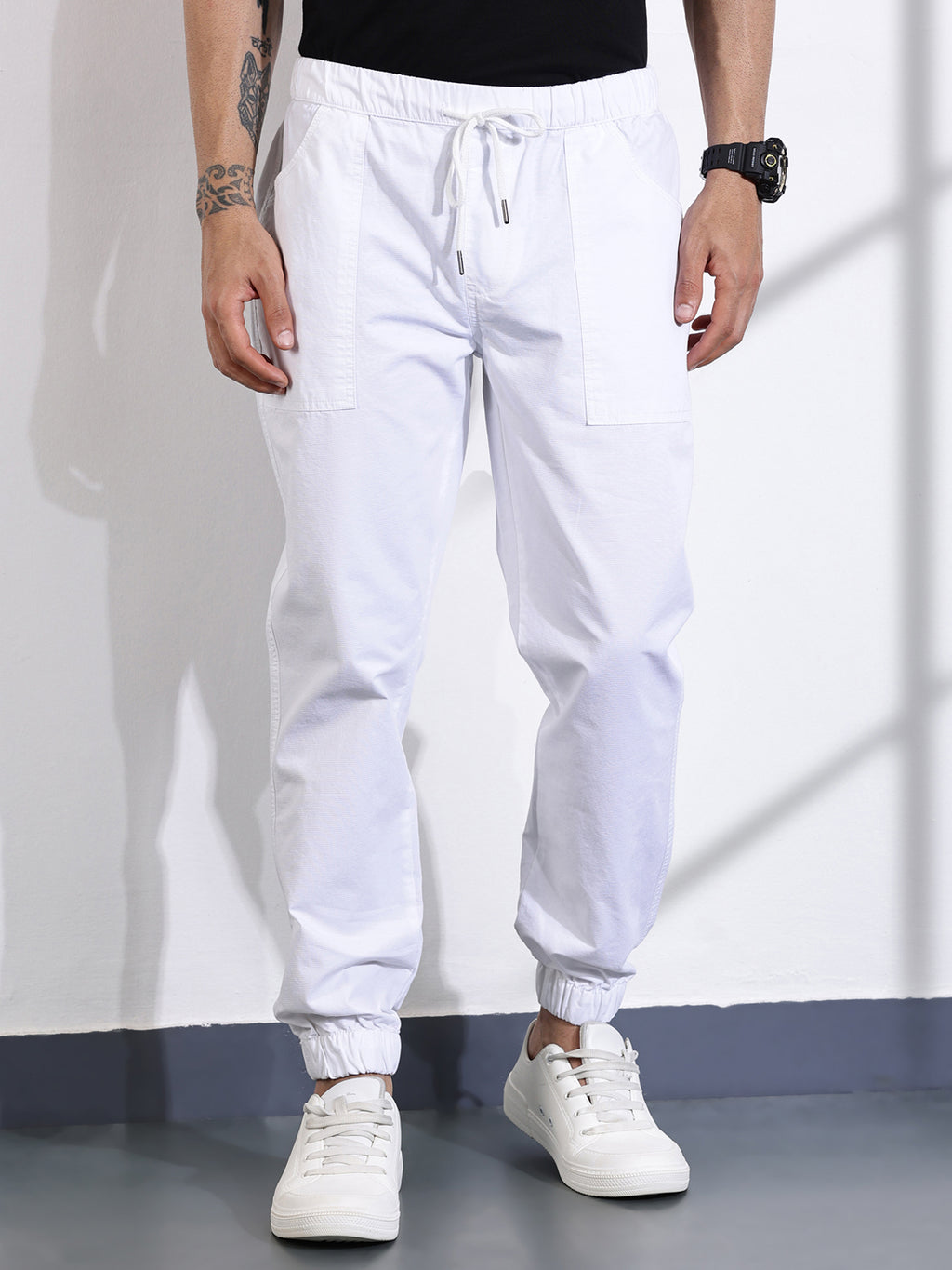 Thomas Scott Men White Classic Slim Fit Joggers Trouser