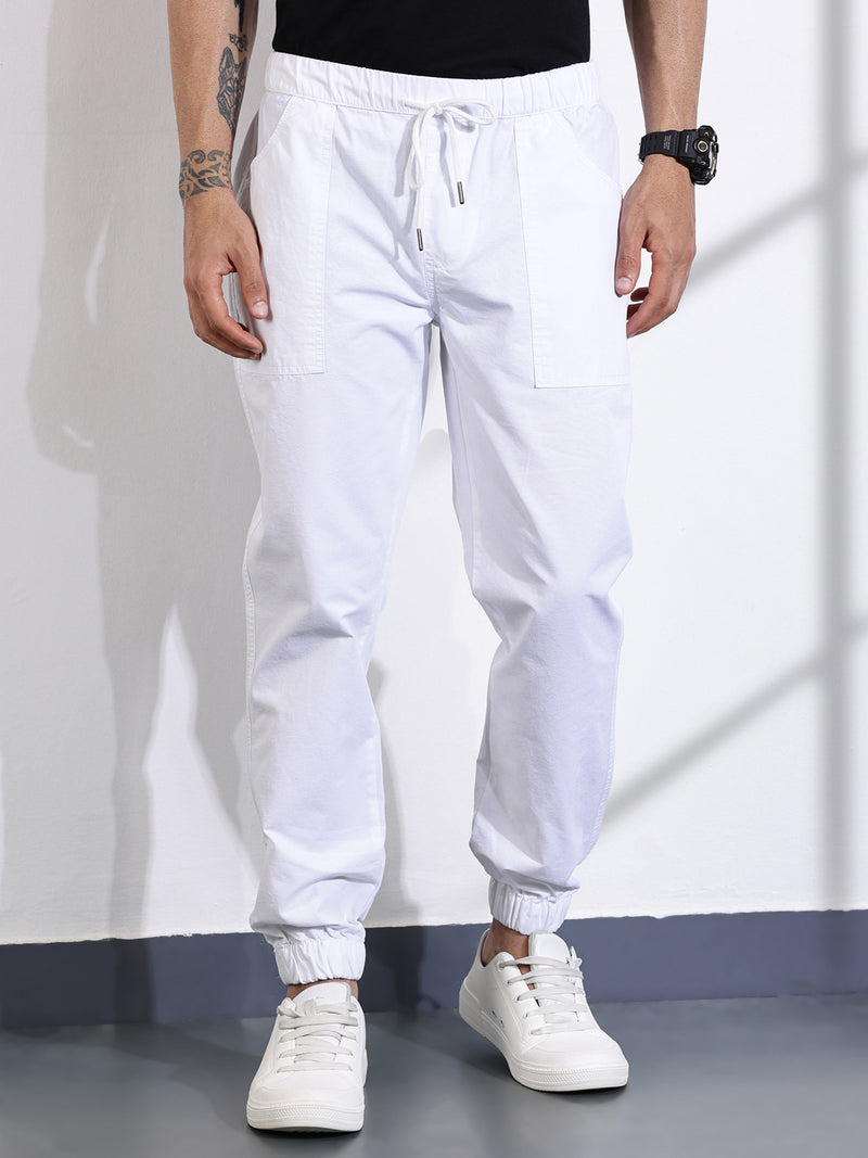 Thomas Scott Men White Classic Slim Fit Joggers Trouser