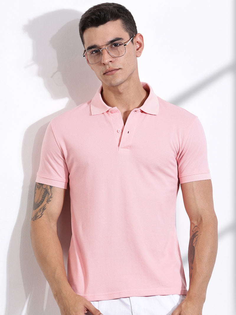 Thomas Scott Men Pink Typography Printed Polo Collar Cotton T-shirt