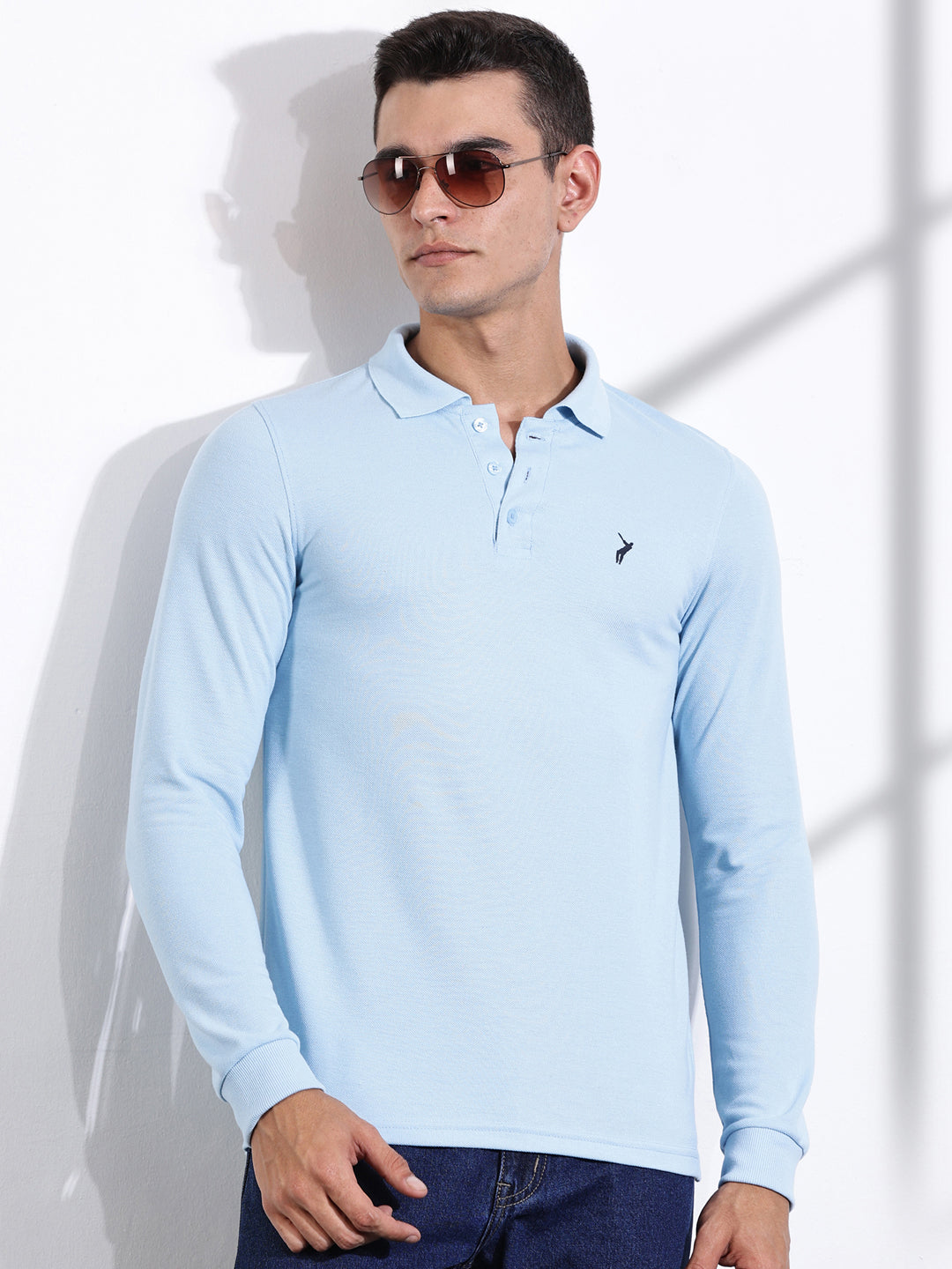 Thomas Scott Men Blue Solid Polo Collar T-shirt