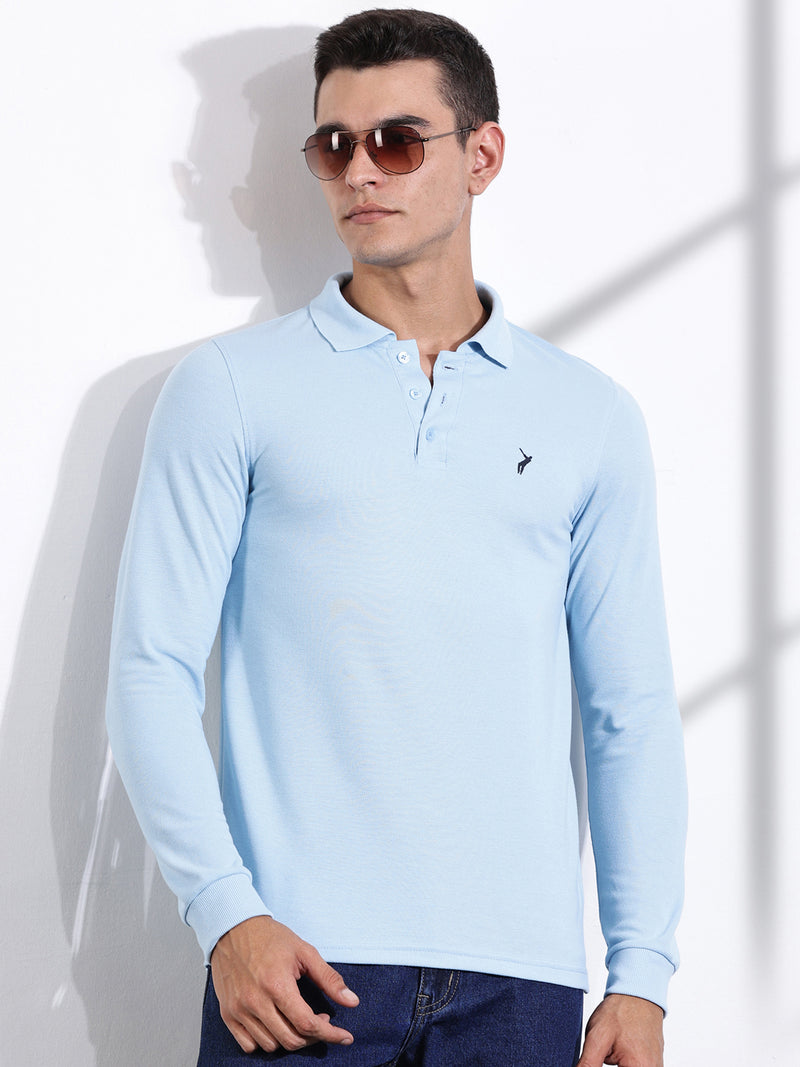 Thomas Scott Men Blue Solid Polo Collar T-shirt