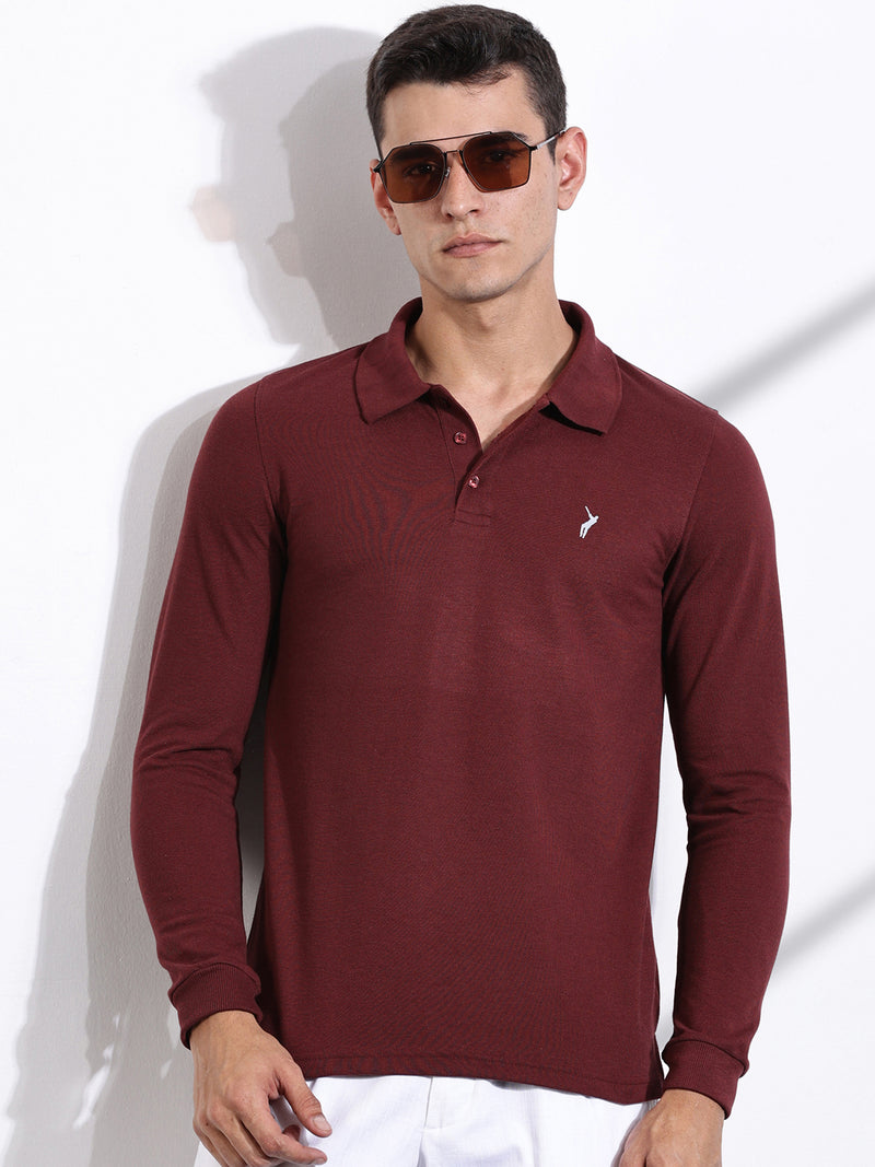 Thomas Scott Men Maroon Solid Polo Collar T-shirt