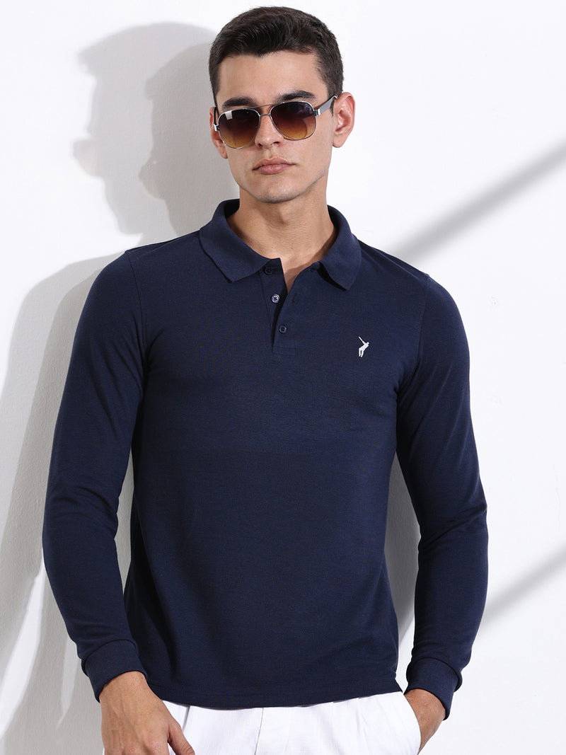 Thomas Scott Men Navy Solid Polo Collar T-shirt