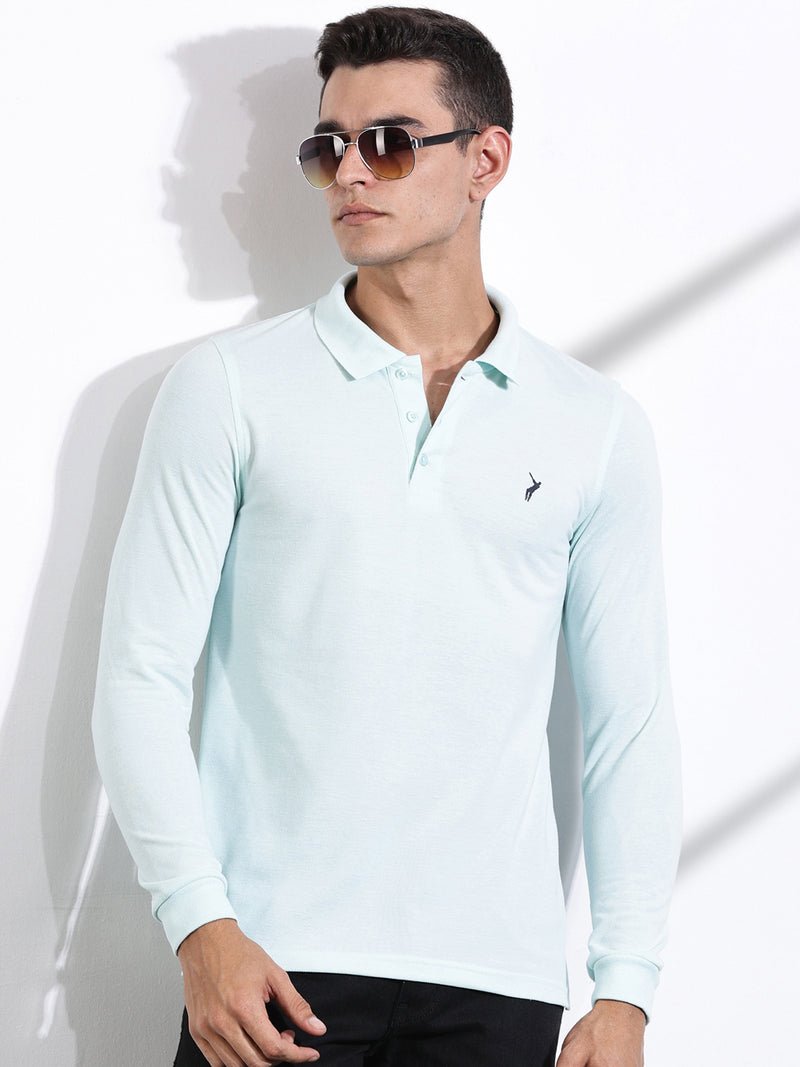 Thomas Scott Men Aqua Solid Polo Collar T-shirt