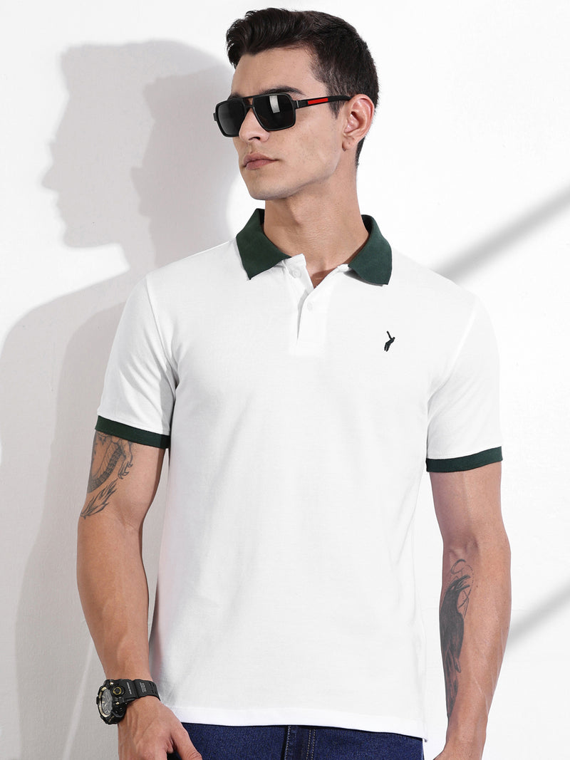 Thomas Scott Men White Polo Collar T-shirt