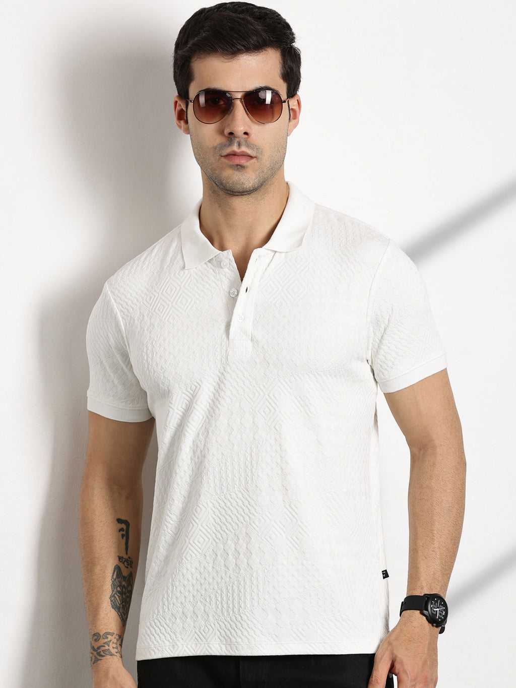 Thomas Scott Men White Polo Collar Pockets T-shirt