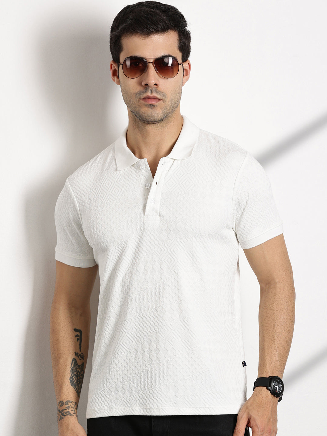 Thomas Scott Men White Polo Collar Pockets T-shirt