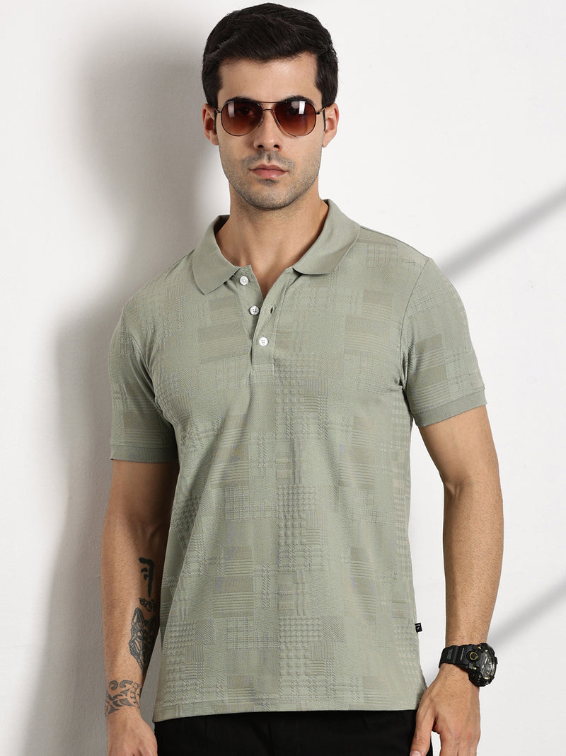 Thomas Scott Men Pista Textured Polo Collar Regular Fit T-shirt