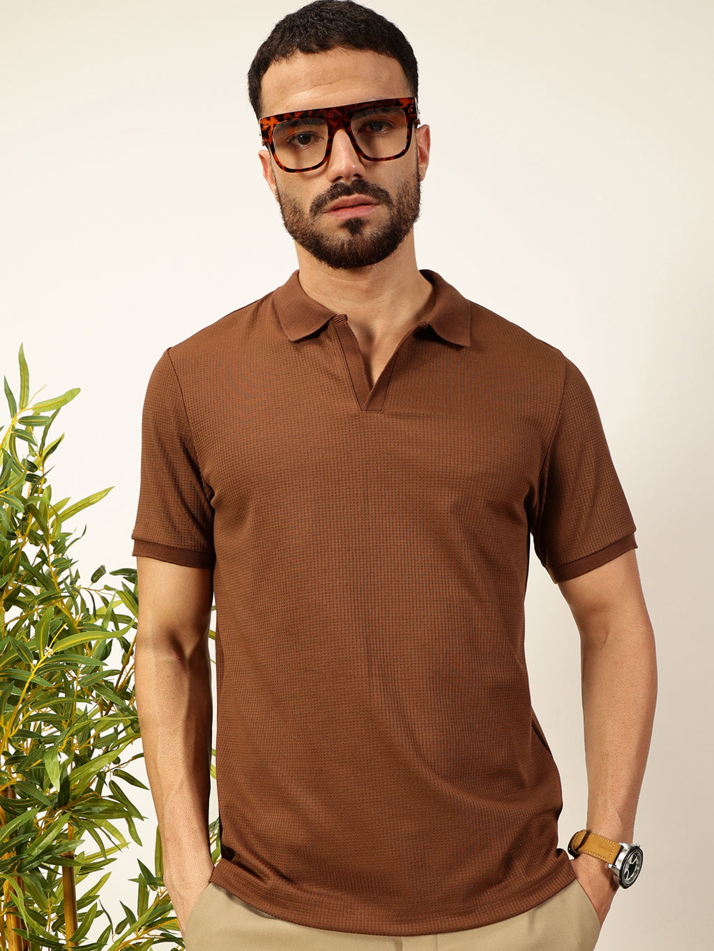 Thomas Scott Men Coffee Brown Anti Odour Solid Polo Collar T-Shirt