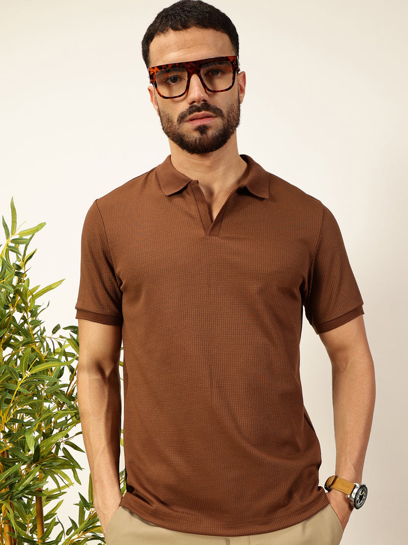 Thomas Scott Men Coffee Brown Anti Odour Solid Polo Collar T-Shirt