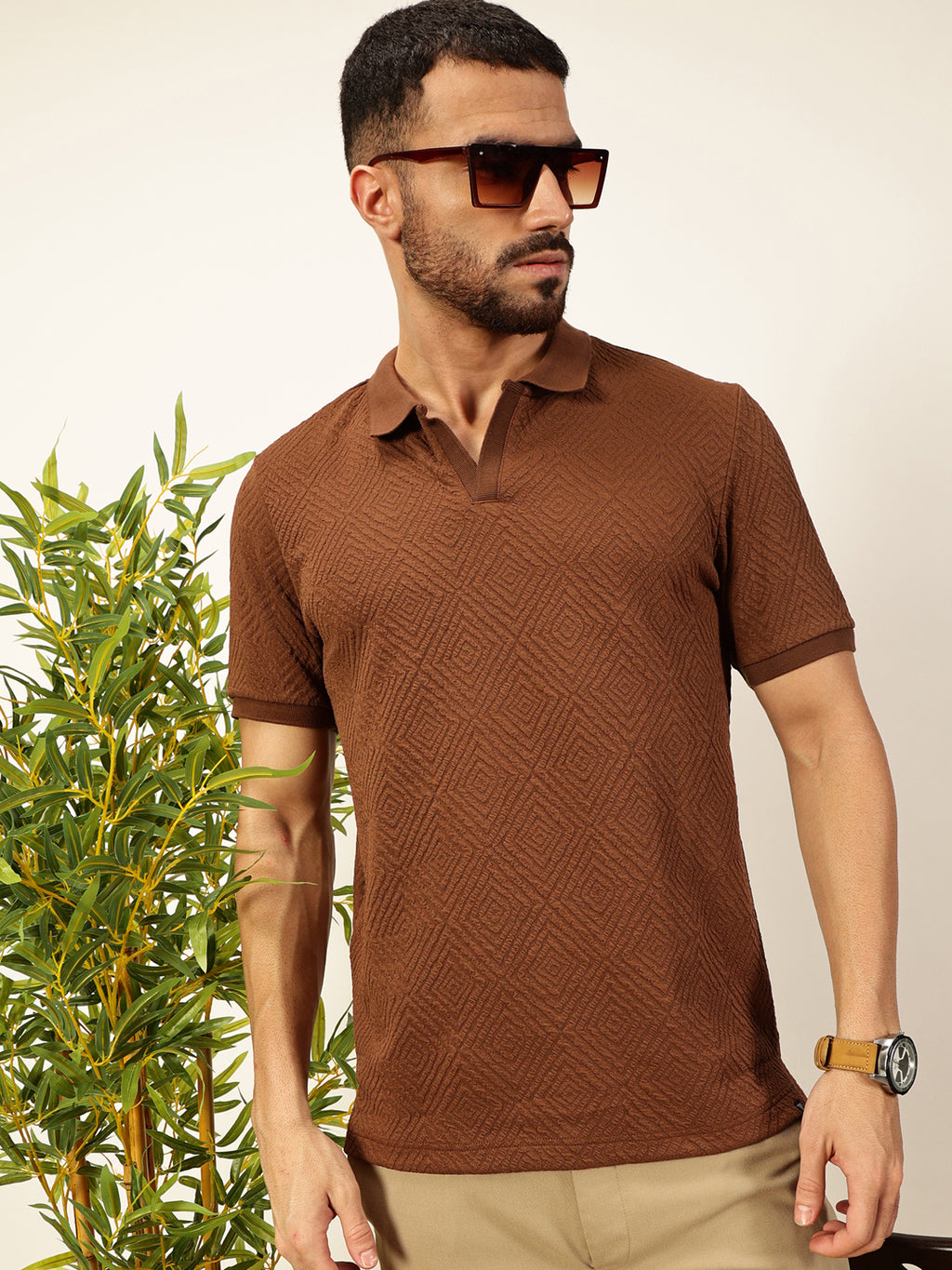 Thomas Scott Men Coffee Brown Anti Odour Solid Polo Collar T-shirt