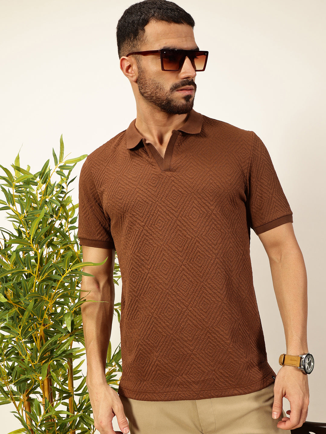 Thomas Scott Men Coffee Brown Anti Odour Solid Polo Collar T-shirt