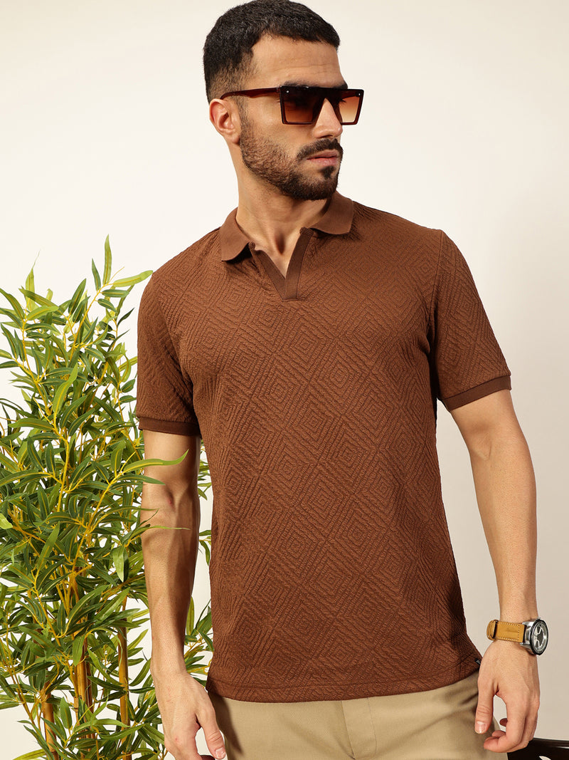 Thomas Scott Men Coffee Brown Anti Odour Solid Polo Collar T-shirt