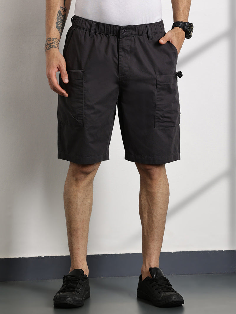 Thomas Scott Men Dark Grey Relaxed Fit Outdoor Cargo Shorts