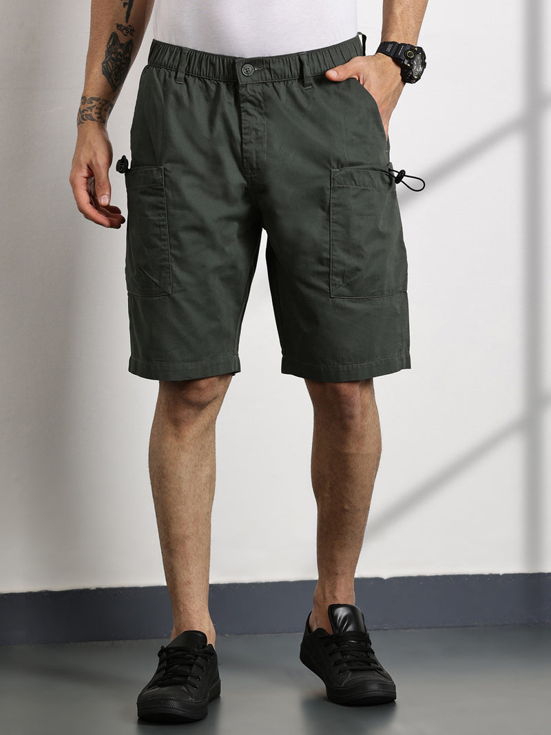 Thomas Scott Men Olive Relaxed Fit Outdoor Cargo Shorts