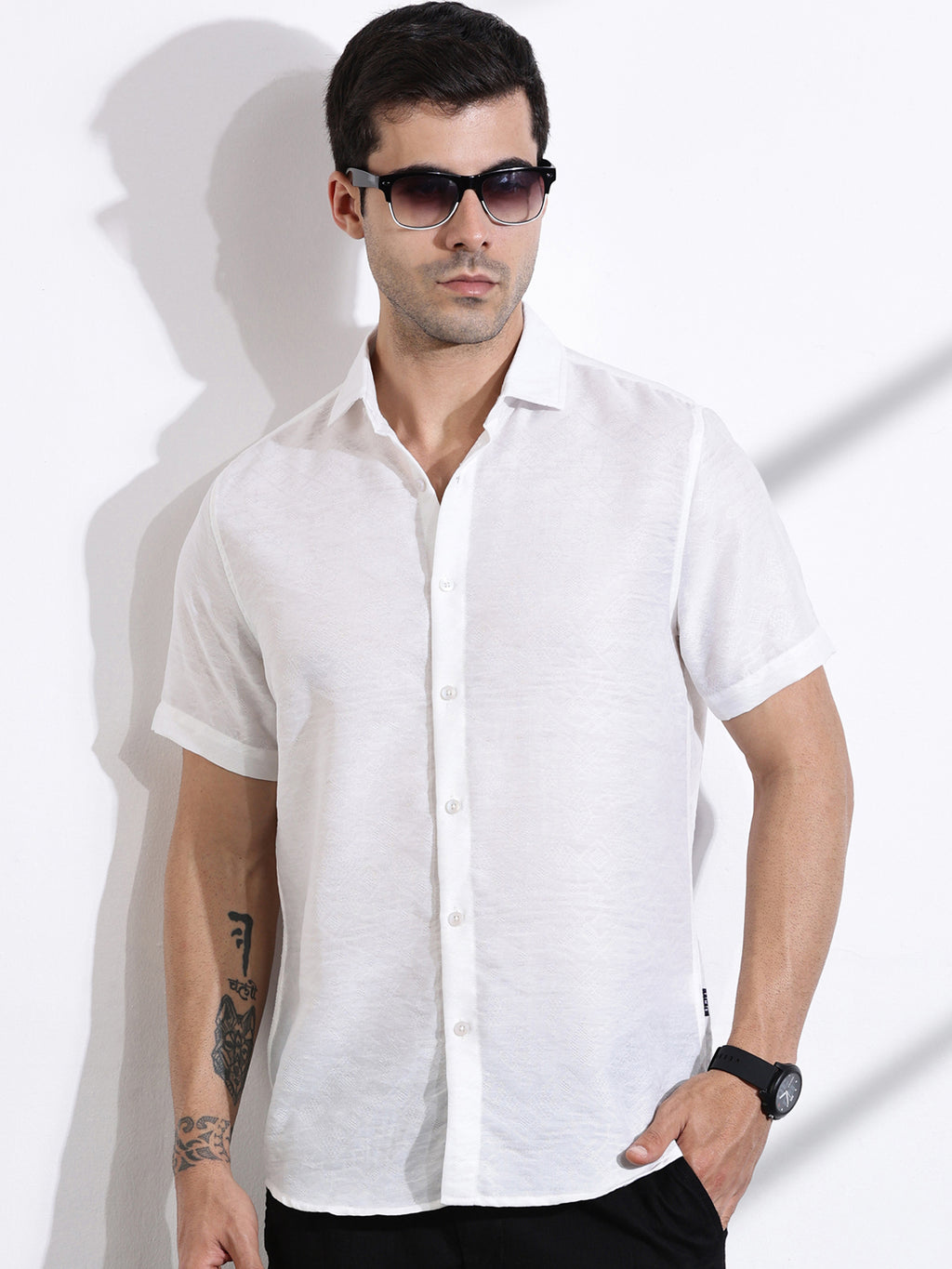 Thomas Scott Men White Slim Fit Geometric Print Casual Shirt