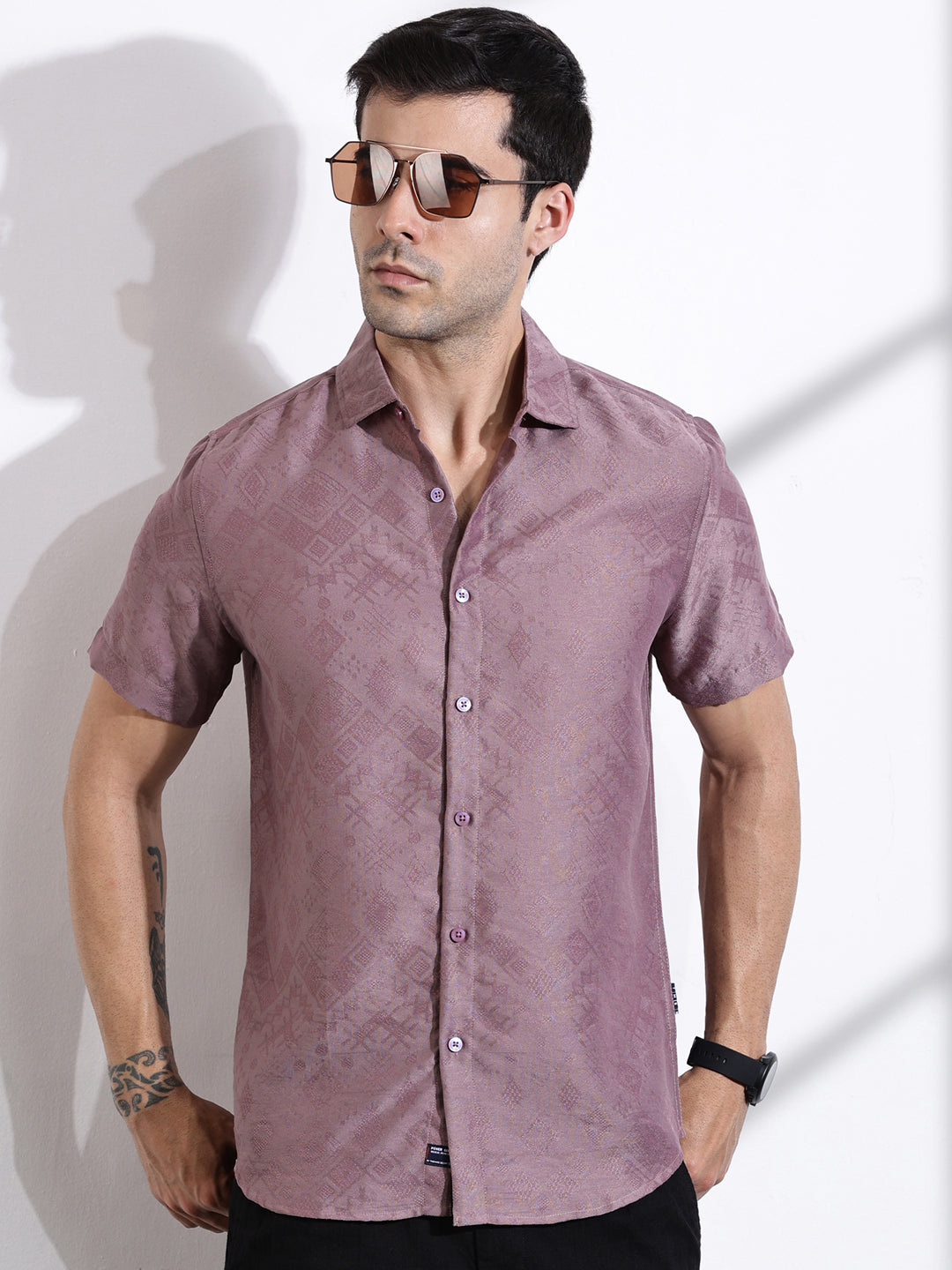 Thomas Scott Men Pink Slim Fit Geometric Print Casual Shirt