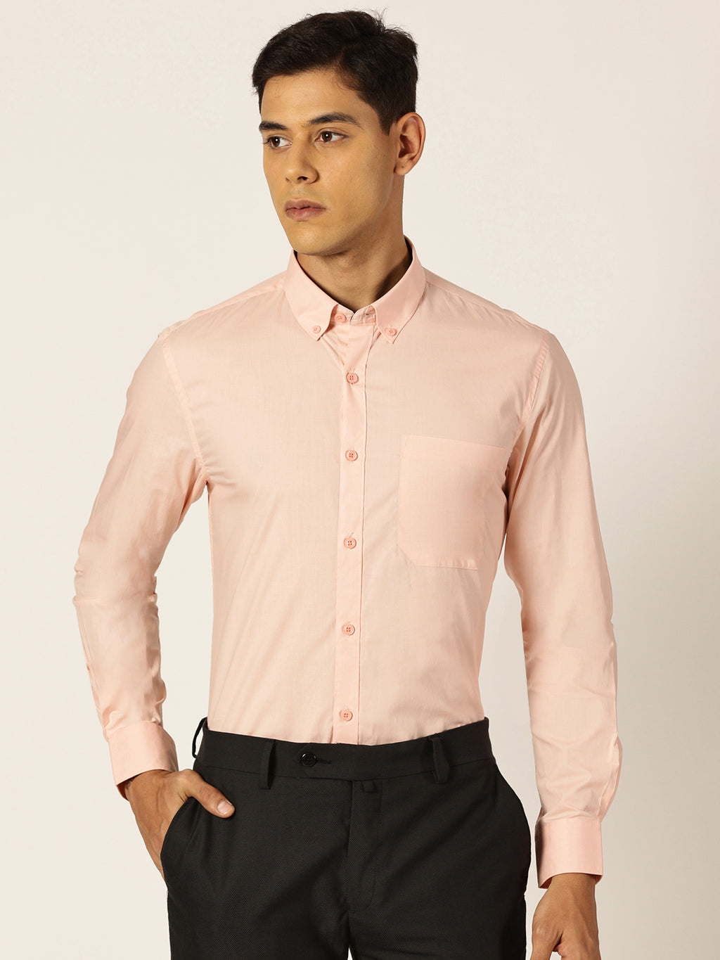 Thomas Scott Men MediumPink Slim Fit Solid Cotton Formal Shirt