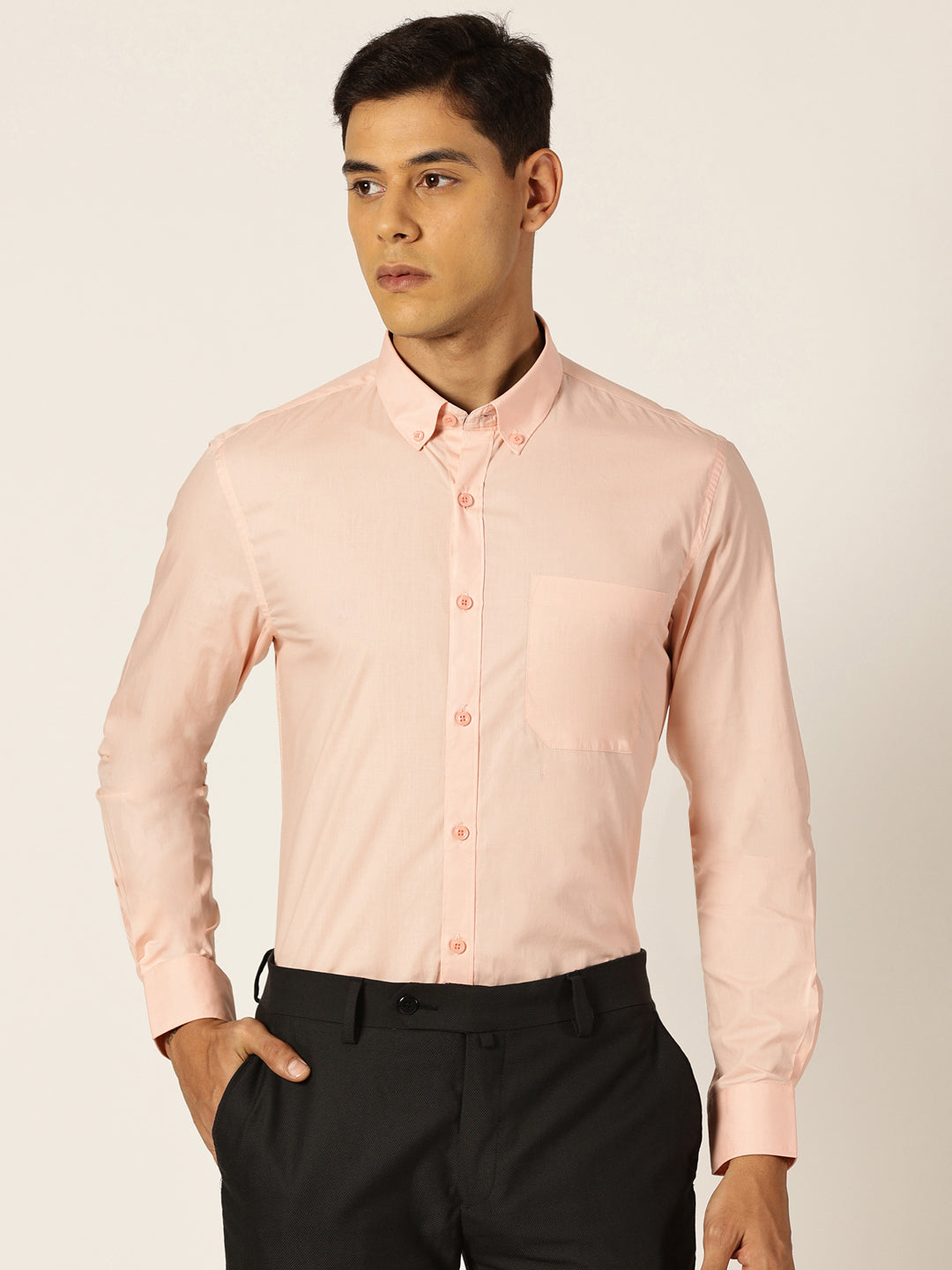 Thomas Scott Men MediumPink Slim Fit Solid Cotton Formal Shirt