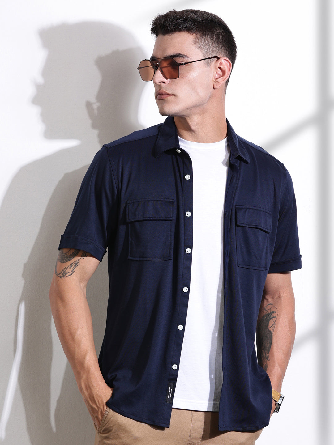 Thomas Scott Men Navy Slim Fit Solid Casual Shirt