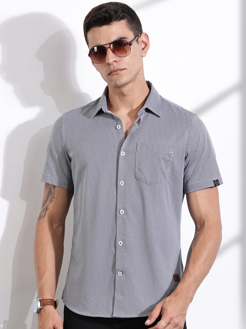 Thomas Scott Men Navy Slim Fit Micro Ditsy Printed Knitted Shirt