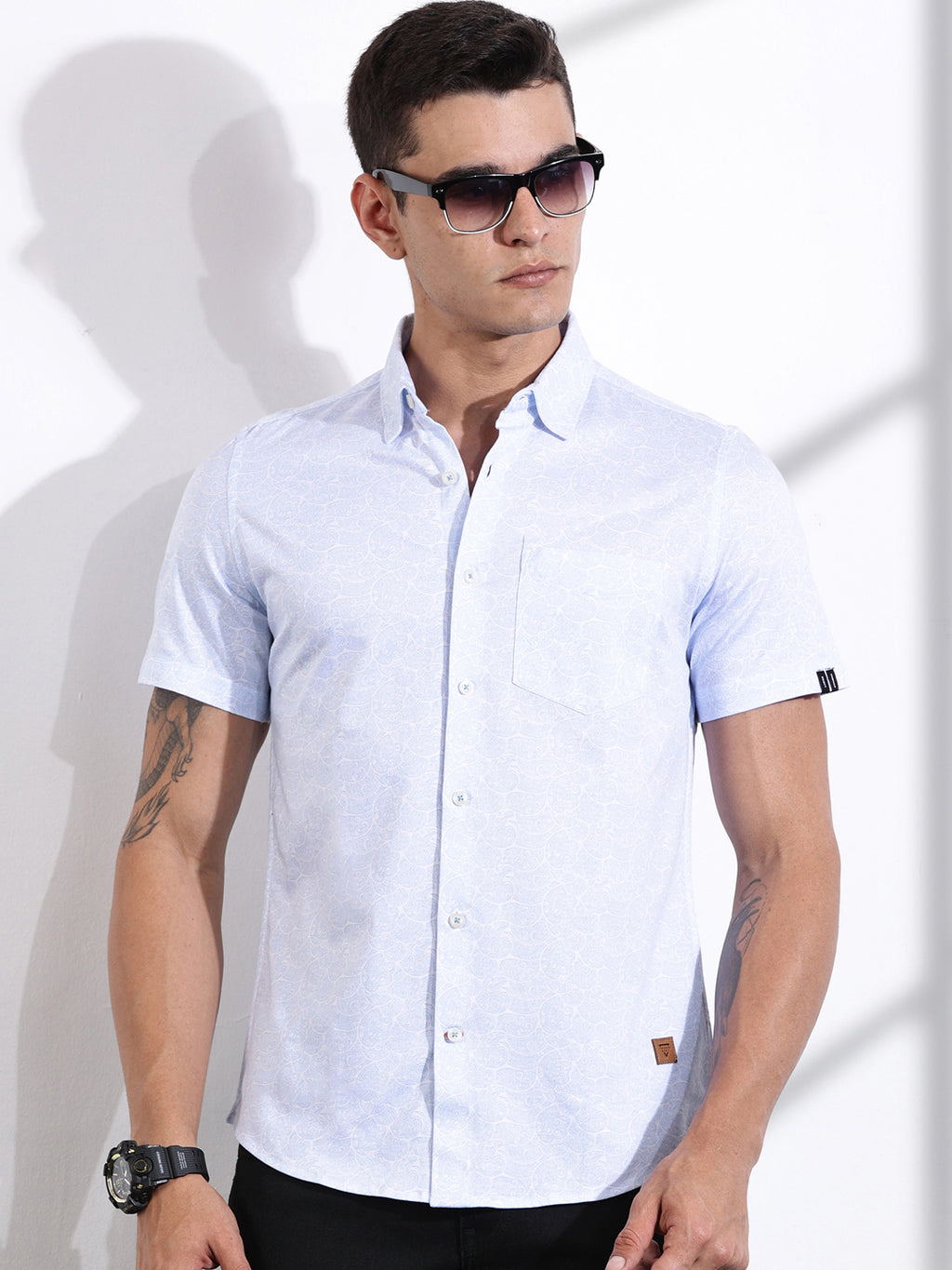 Thomas Scott Men LightBlue Slim Fit Ethnic Motifs Printed Casual Shirt