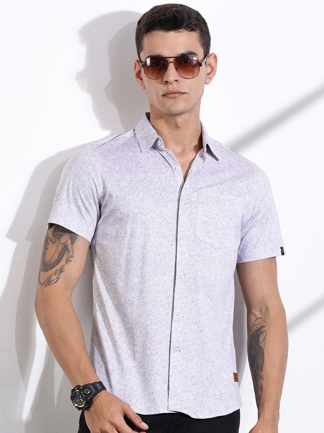Thomas Scott Men Grey Slim Fit Abstract Printed Casual Shirt