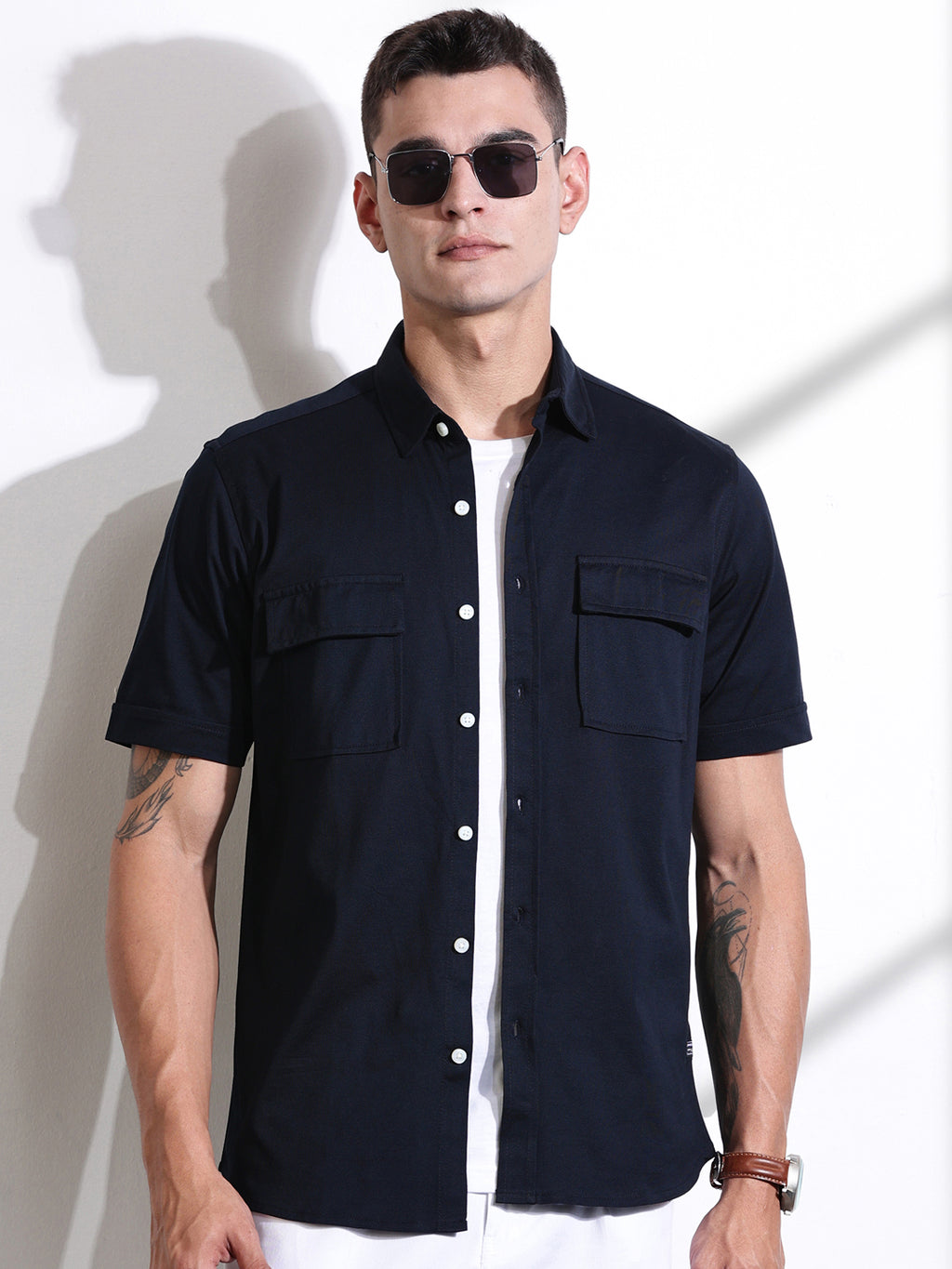 Thomas Scott Men Black Slim Fit Short Sleeve Solid Cotton Knitted Shirt