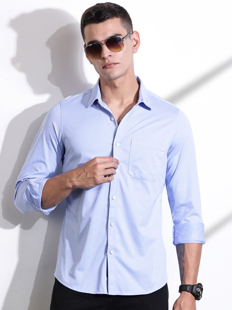 Thomas Scott Men SkyBlue Slim Fit Solid Casual Shirt