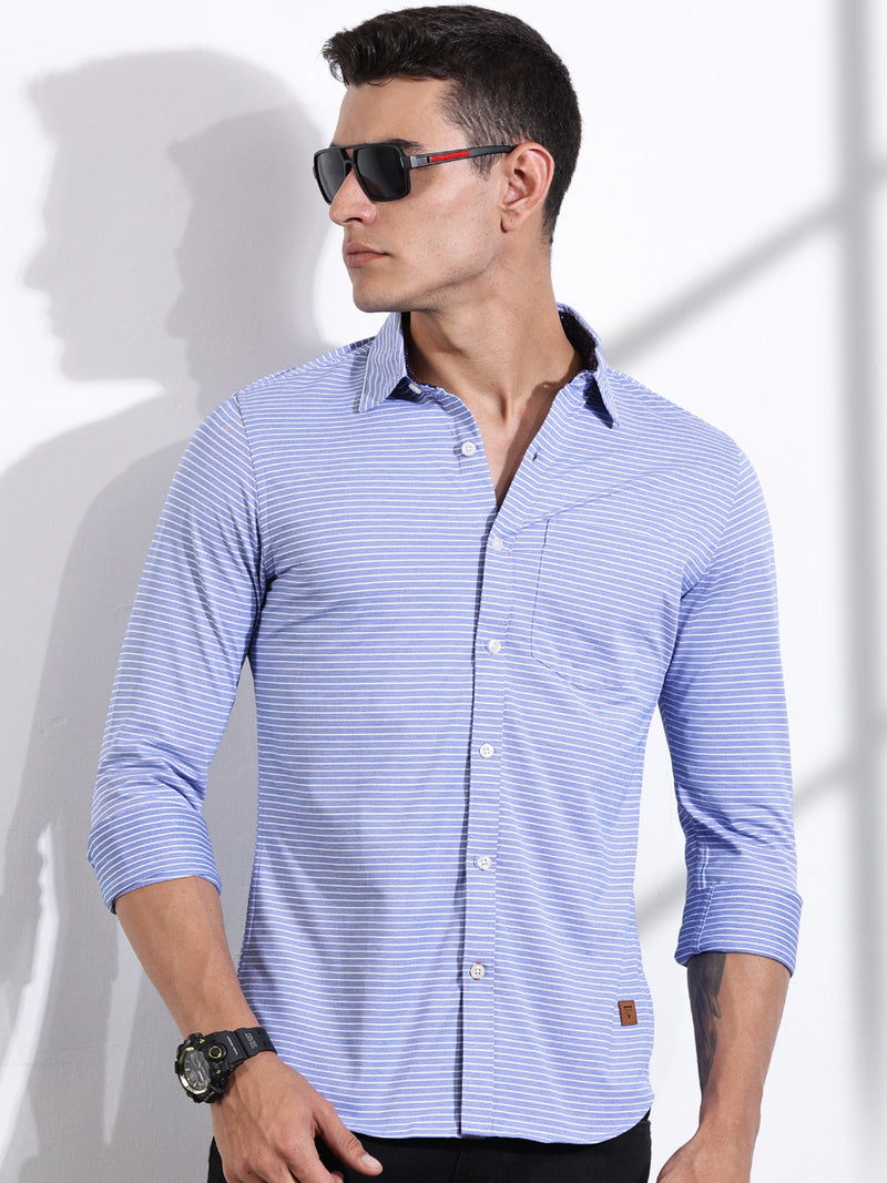 Thomas Scott Men Blue Slim Fit Horizontal Stripes Casual Shirt