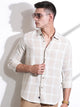 Beige Slim Fit Windowpane Checked Cotton Casual Shirt