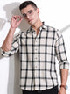 Black Slim Fit Windowpane Checked Cotton Casual Shirt