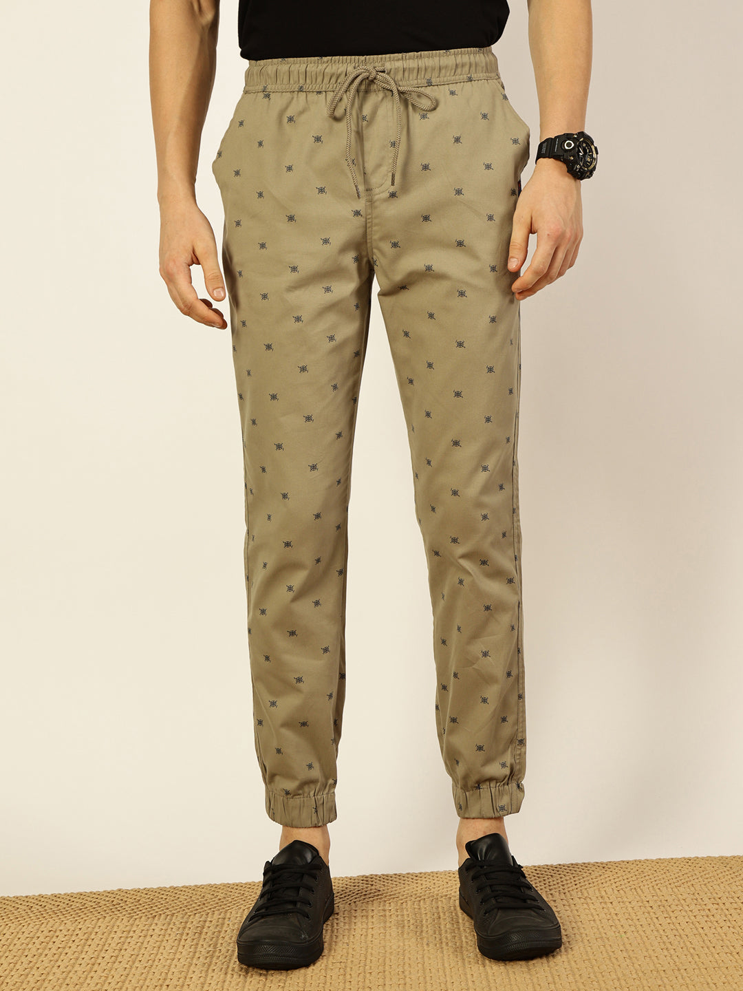 Thomas Scott Men Printed Smart Slim Fit Easy Wash Joggers Trousers