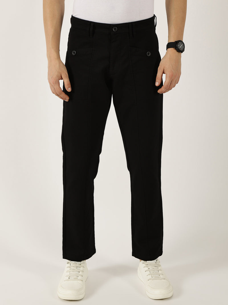 Thomas Scott Men Black Smart Easy Wash Cargos Trousers