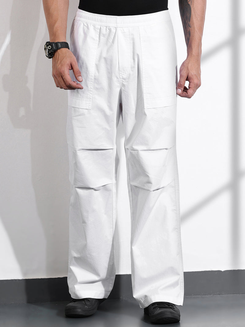 Thomas Scott Men White Relaxed Fit Woven Cargo Trousers