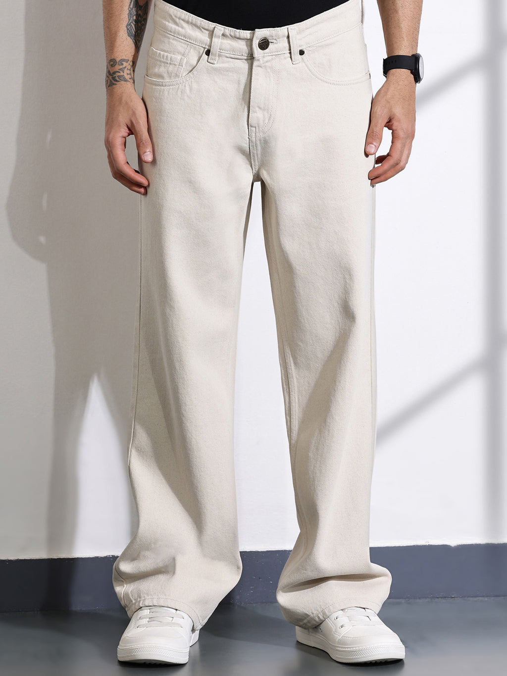 Thomas Scott Men Beige Mid-Rise Non Stretchable Baggy Jeans