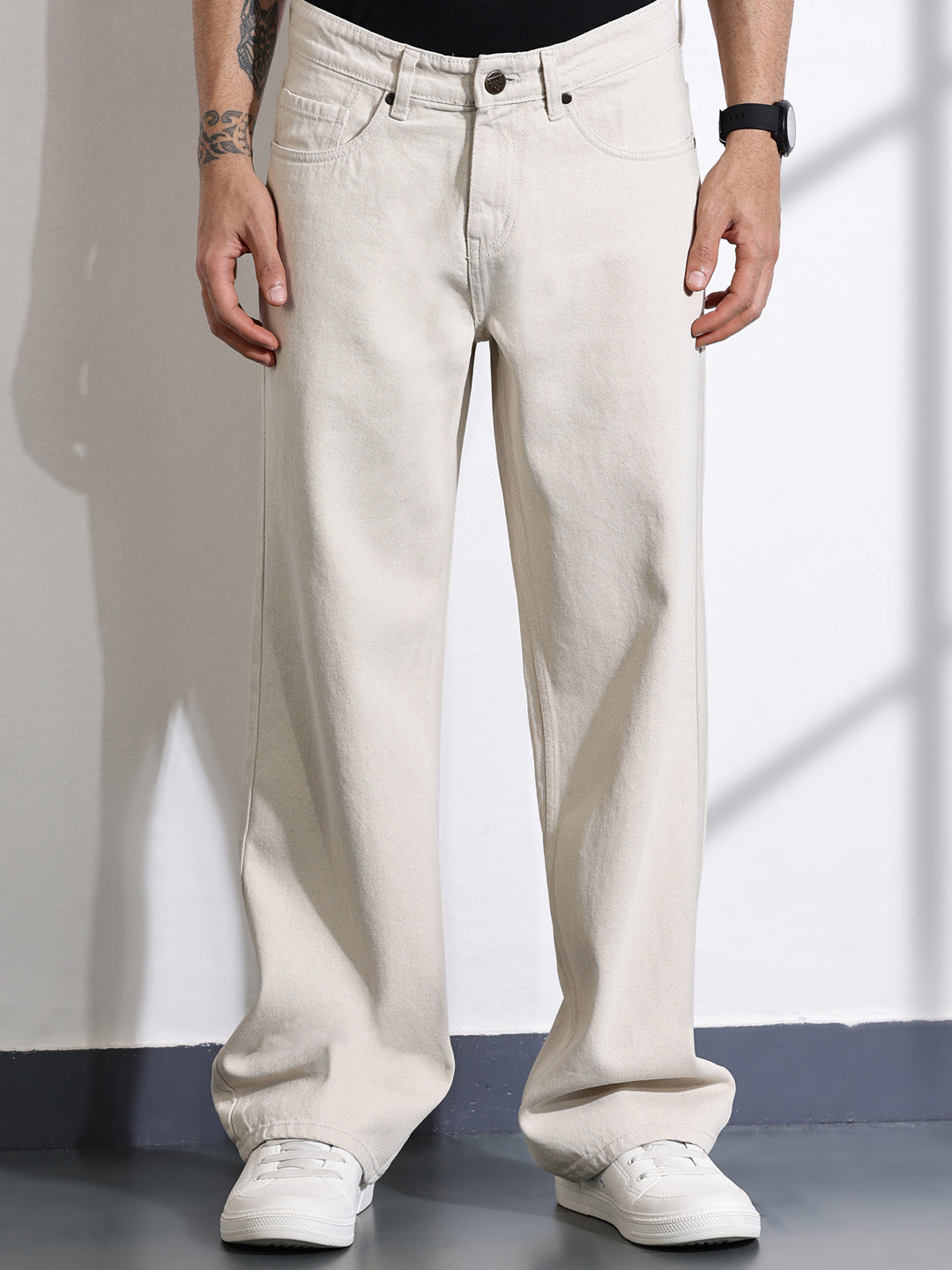 Thomas Scott Men Beige Mid-Rise Non Stretchable Baggy Jeans